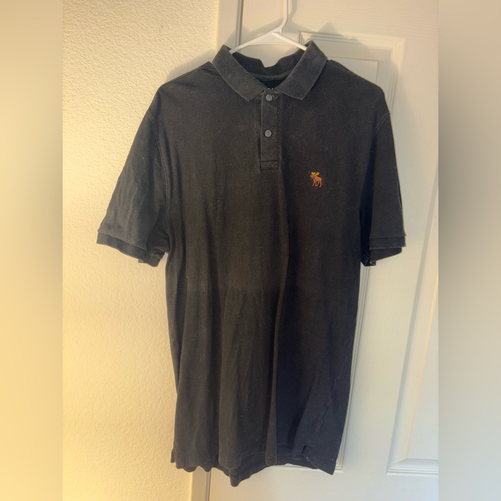 Abercrombie & Fitch Black Polo with Small Gold Moose Logo